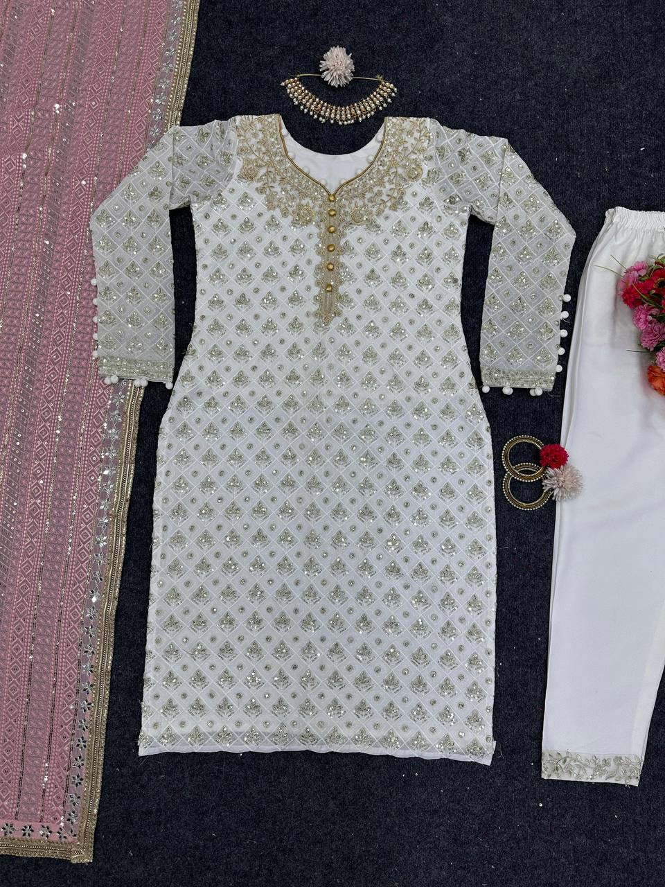 White x Pink Pakistani Salwar Kameez