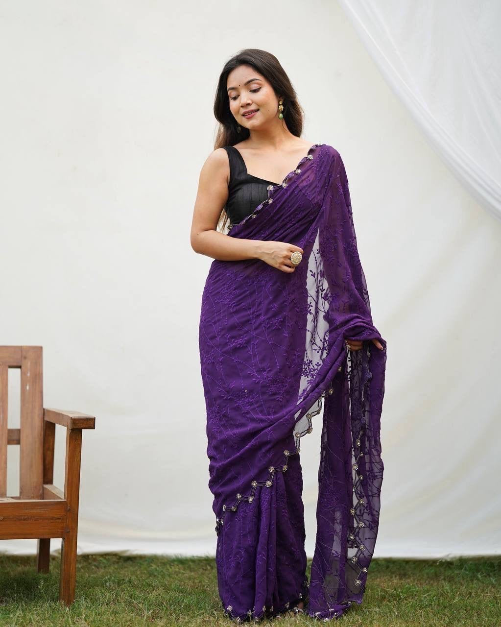 SANDY - Georgette Silk Saree With stone work border