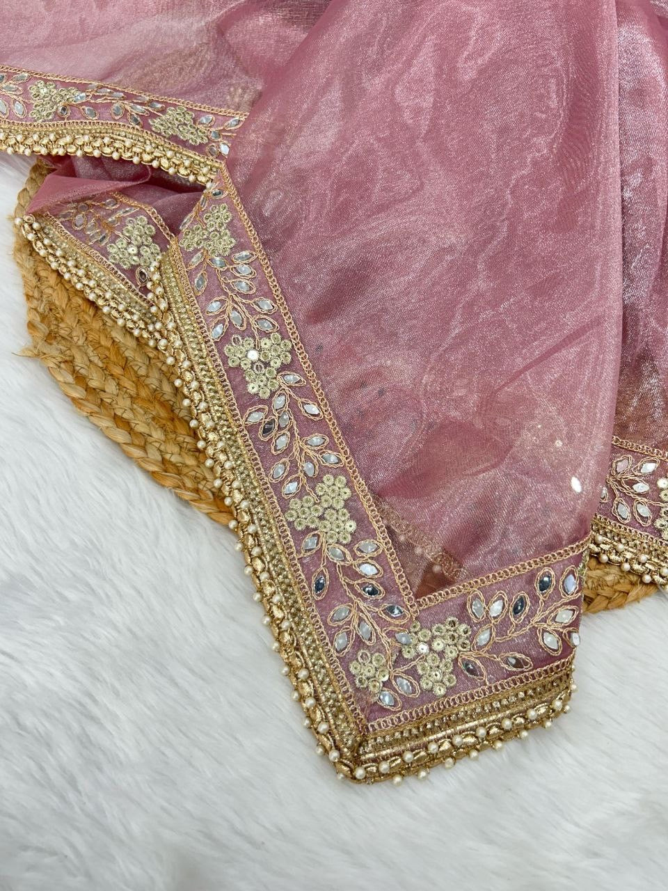 INDIRA - Shimmer Silk Saree with Grand Mirrorwork Border