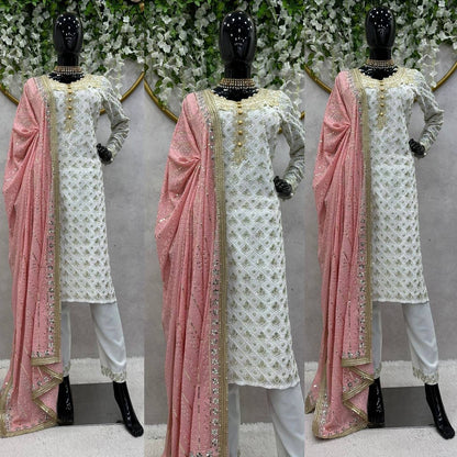 White x Pink Pakistani Salwar Kameez