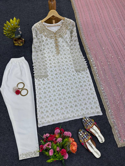 White x Pink Pakistani Salwar Kameez