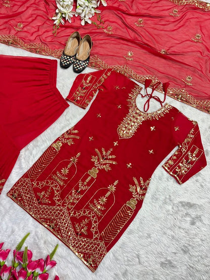 Red Designer Sharara Suit