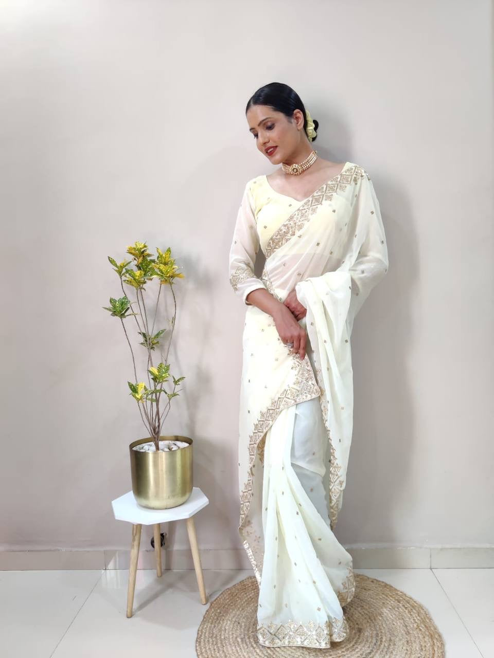 Amelia Pastel Yellow Readymade Saree