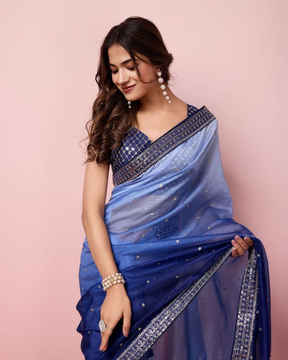 Partywear Ombré Organza Readymade Georgette Saree