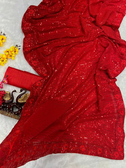 Red Premium Georgette Saree