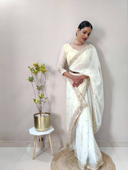 Amelia Pastel Yellow Readymade Saree