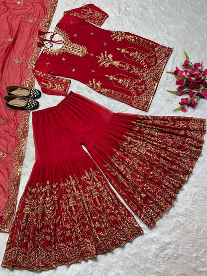 Red Designer Sharara Suit