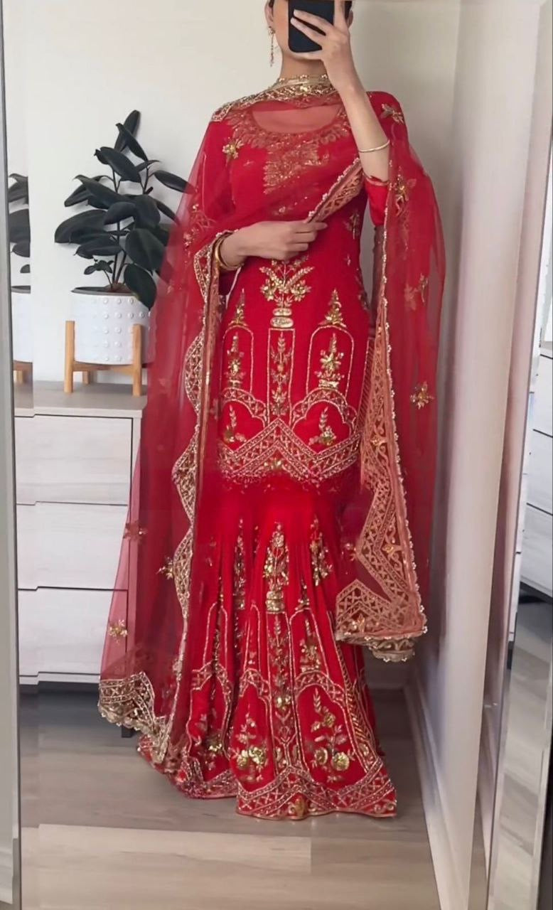 Red Designer Sharara Suit