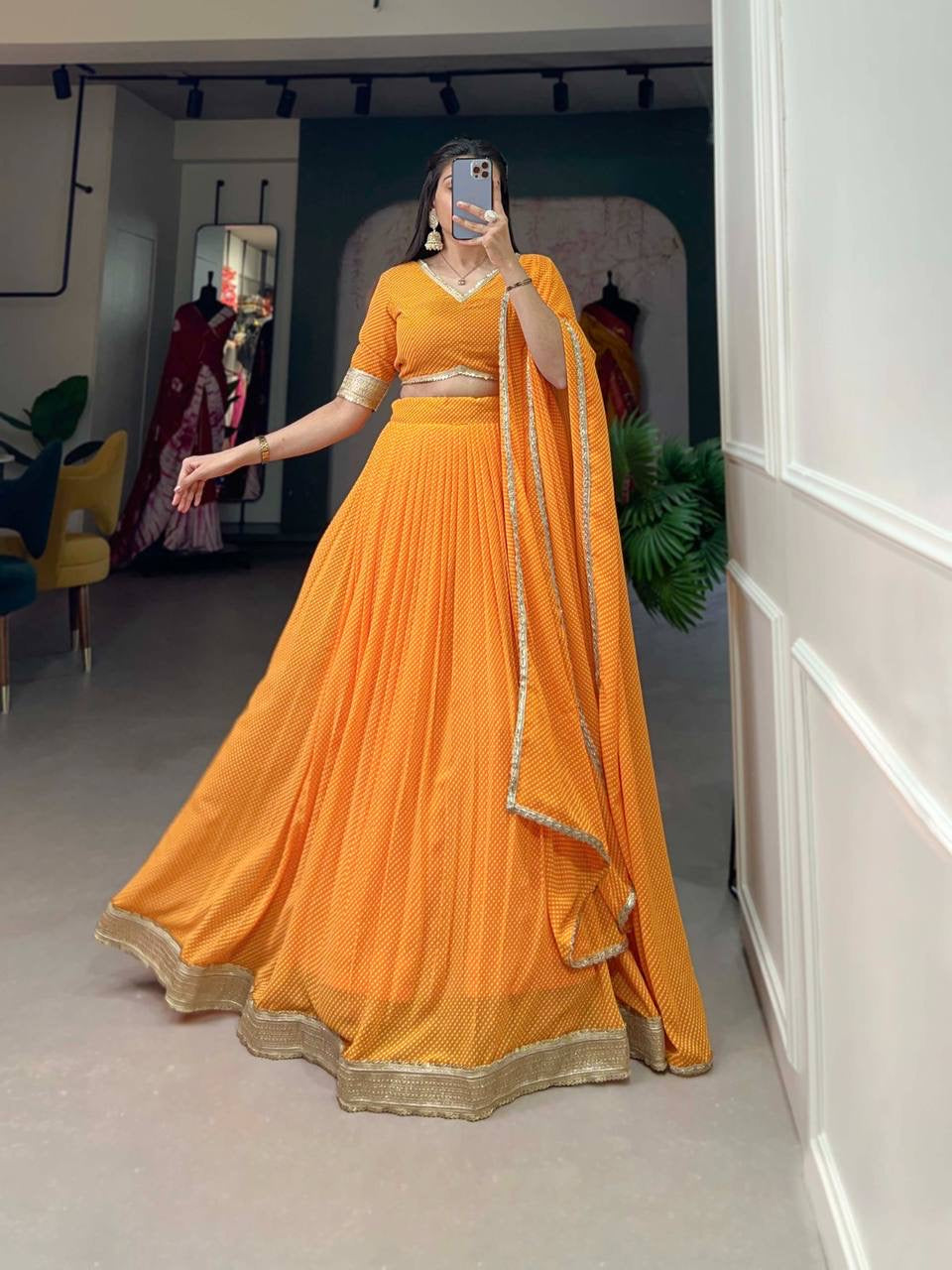 Haldi Special — Georgette Lehenga x Grand Gold Border