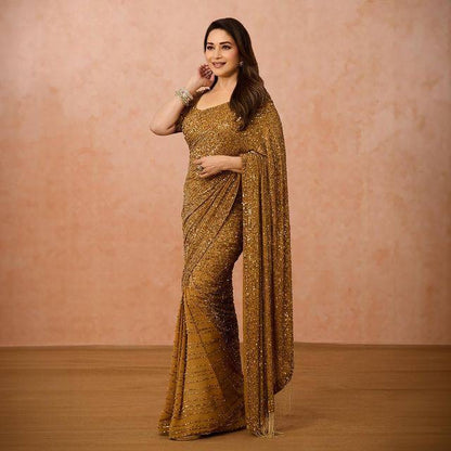 ROYAL — Gold x Brownish Partywear Sequinned Saree