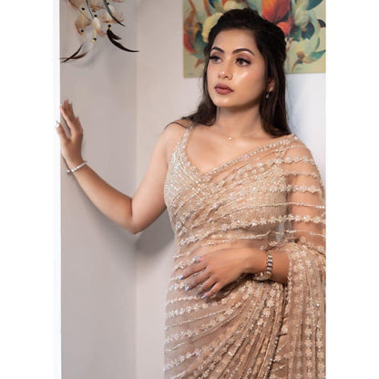 Champagne x Brown Designer Partywear Saree