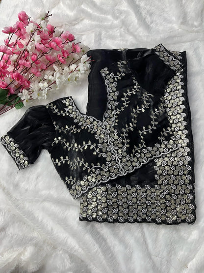 YOSHINI - Shimmer Silk Dinner Sarees x Readymade Blouse