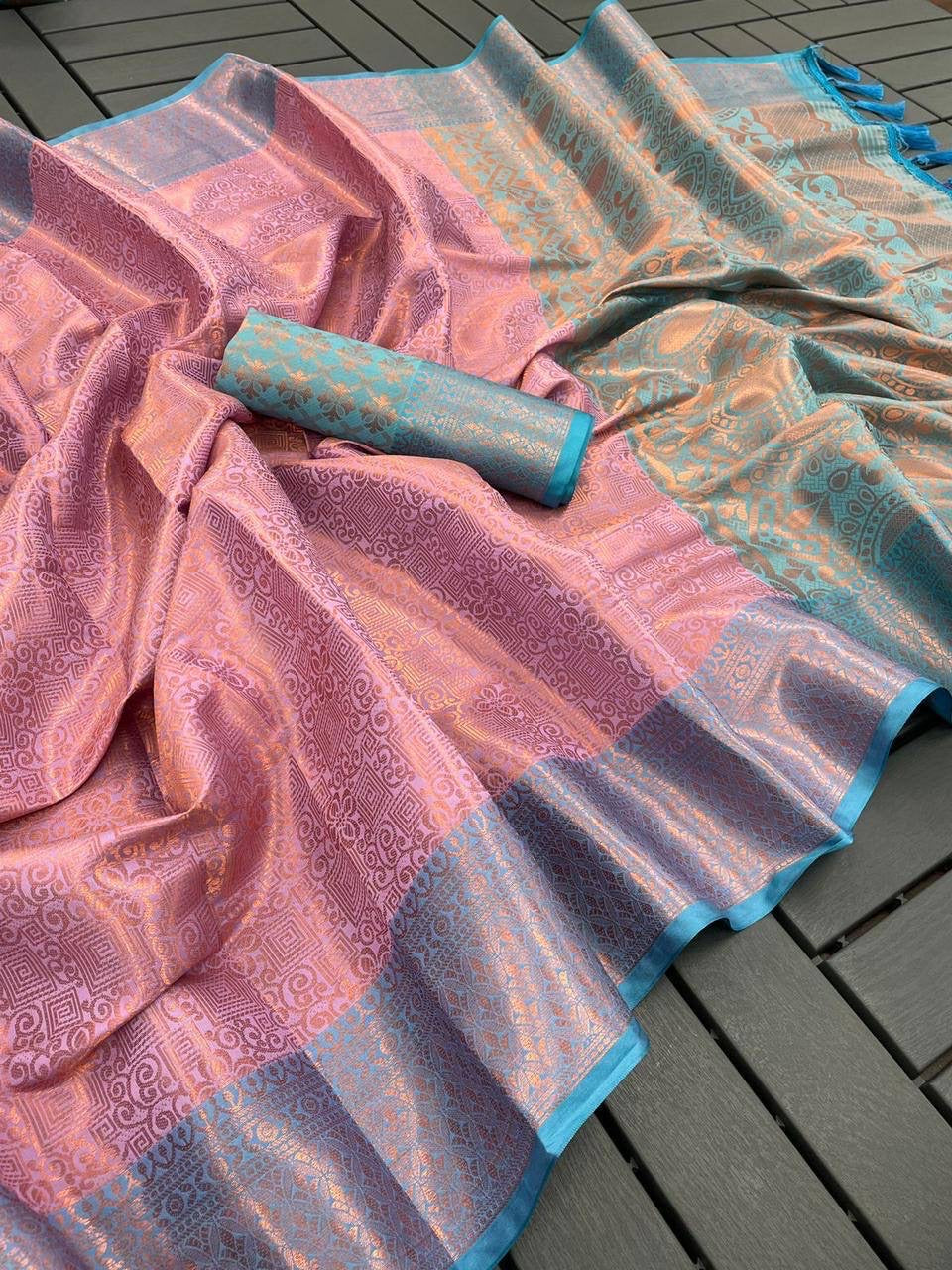 Soft Silk Saree in Copper Zari