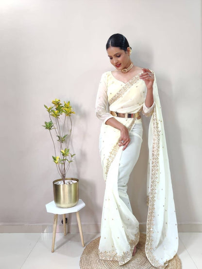 Amelia Pastel Yellow Readymade Saree