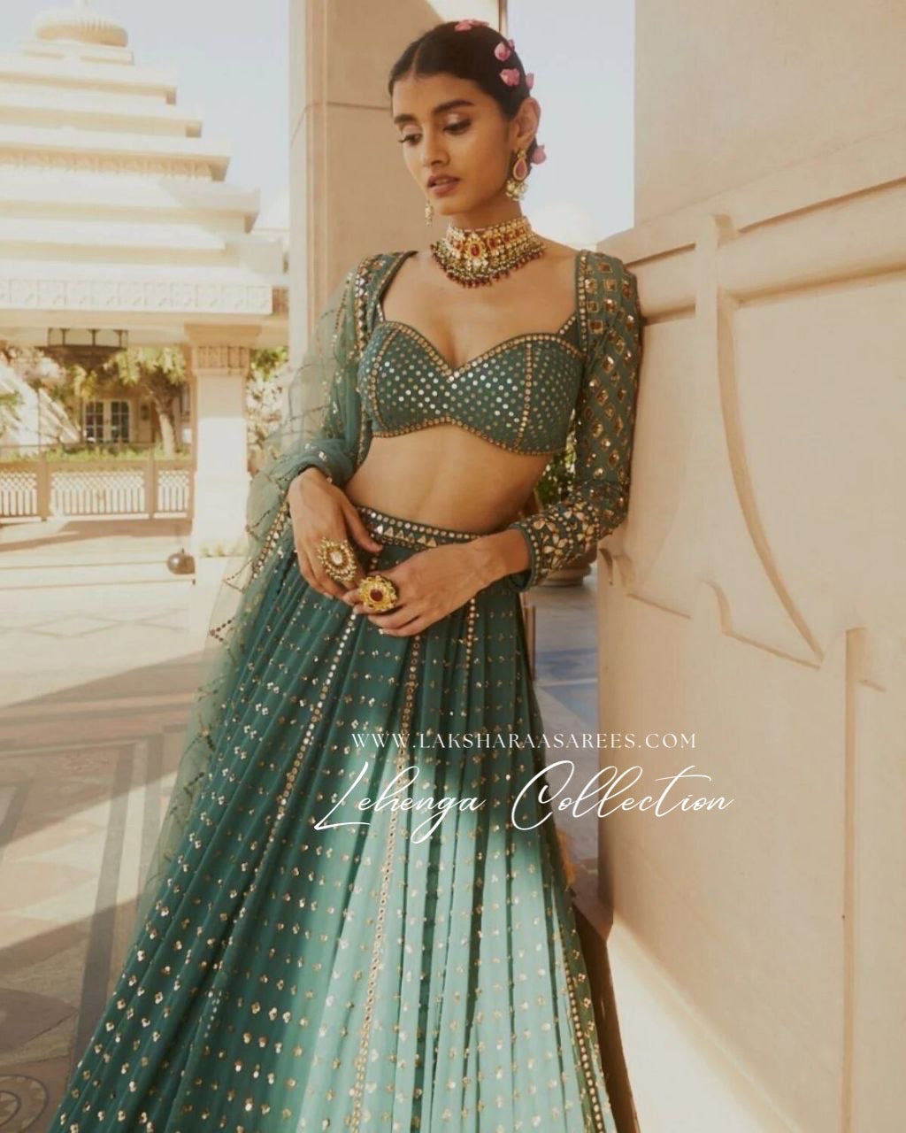 Bottle Green Georgette Lehenga