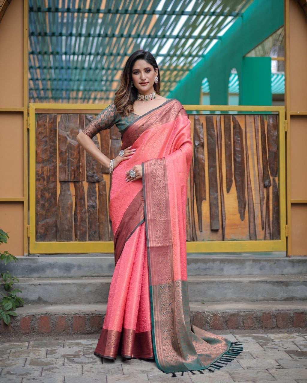 Soft Silk Saree in Copper Zari