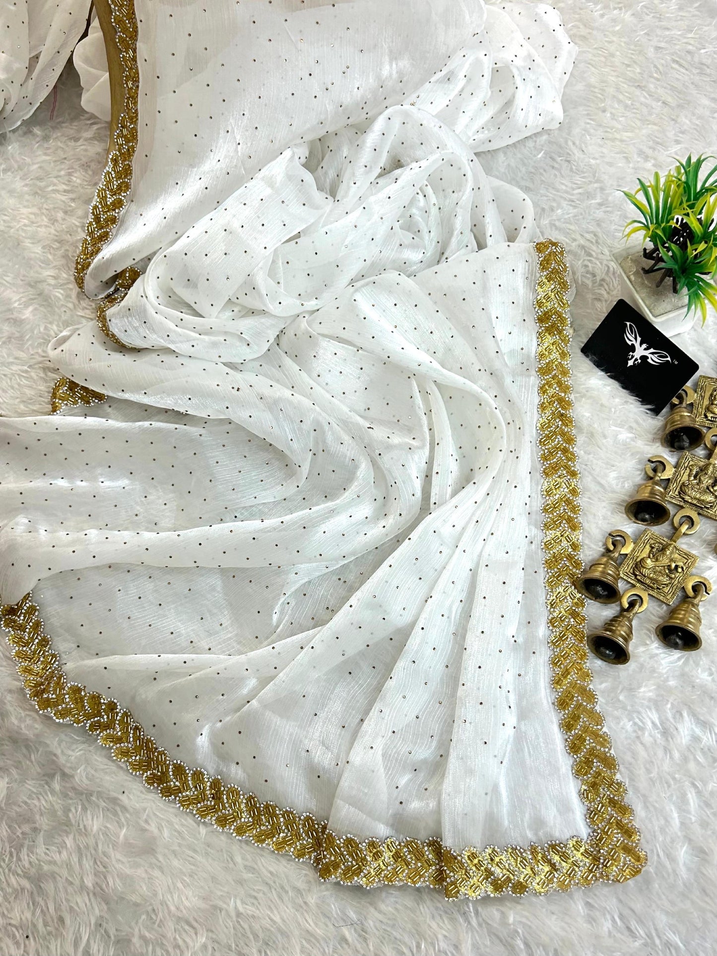 DREAMI 2 — White Shimmer Silk x Gold Jarkan Border