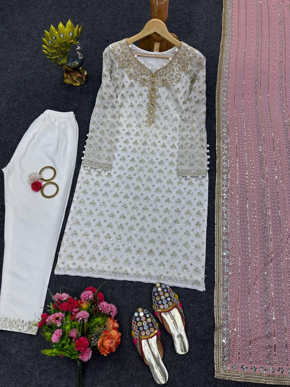 White x Pink Pakistani Salwar Kameez