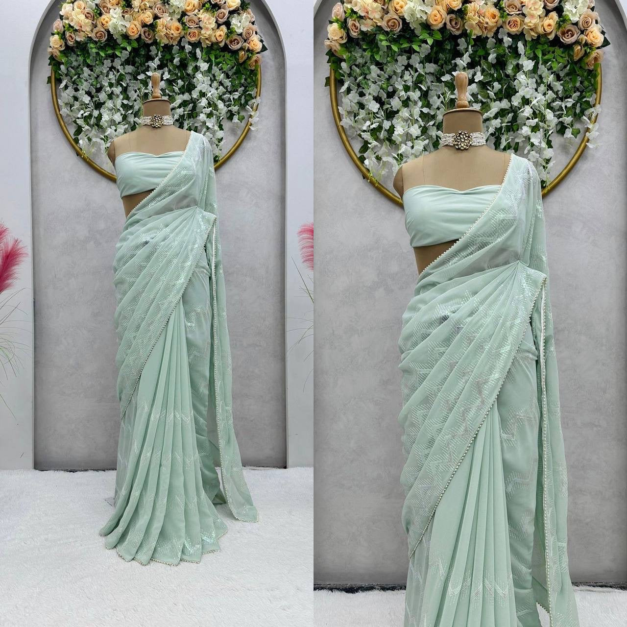 Pastel Partywear Georgette Saree