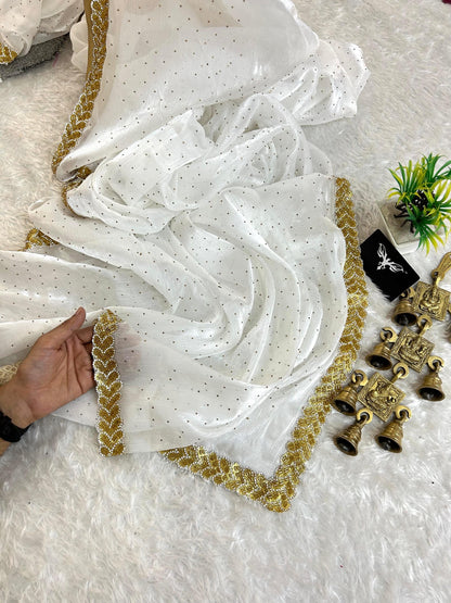 DREAMI 2 — White Shimmer Silk x Gold Jarkan Border