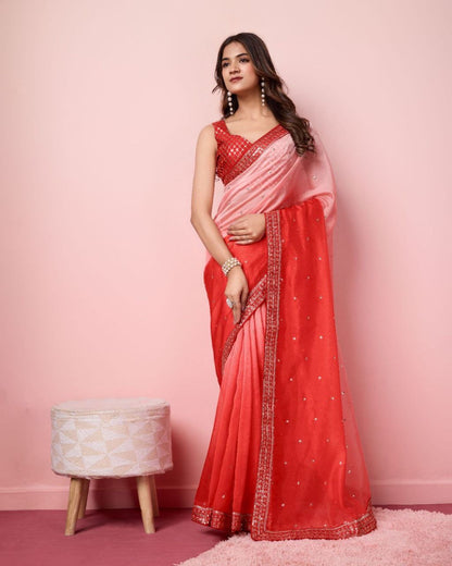 Partywear Ombré Organza Readymade Georgette Saree