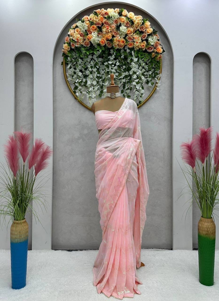 Pastel Partywear Georgette Saree