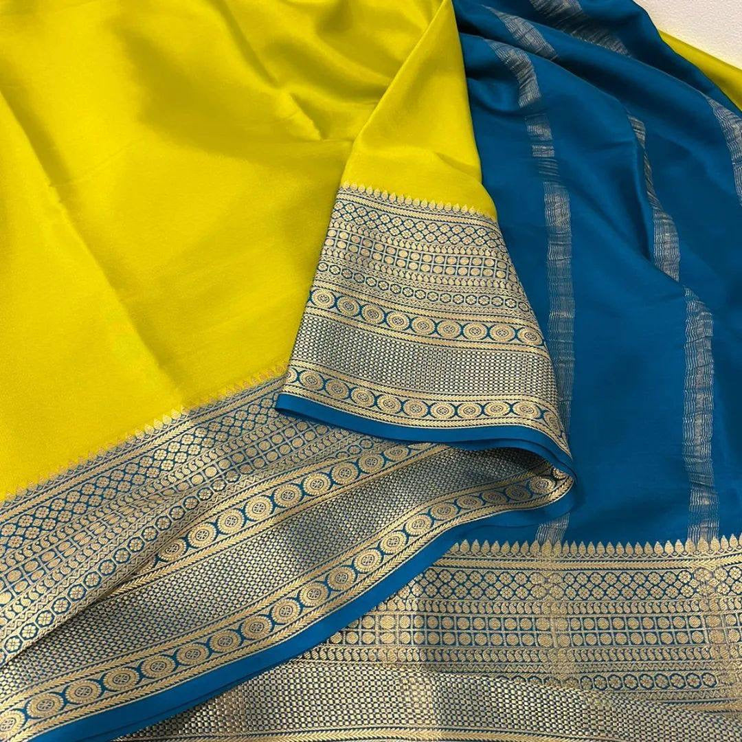 Party Wear Plain Exclusive Pure Mysore Crepe Silk Sarees, 6.3 m (with  blouse piece) at Rs 7600 in Chennai