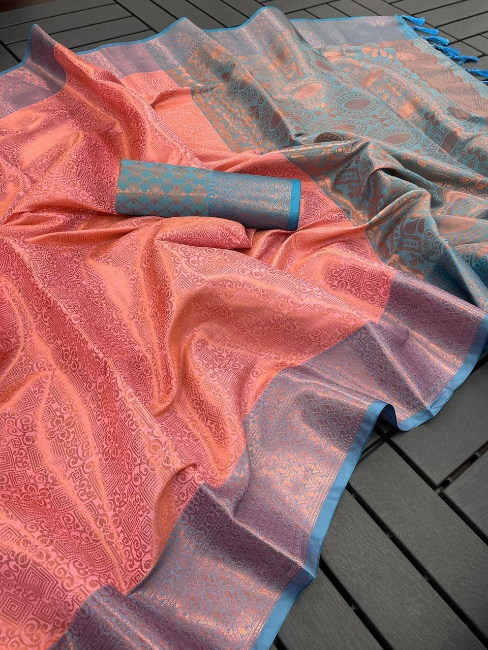 Soft Silk Saree in Copper Zari