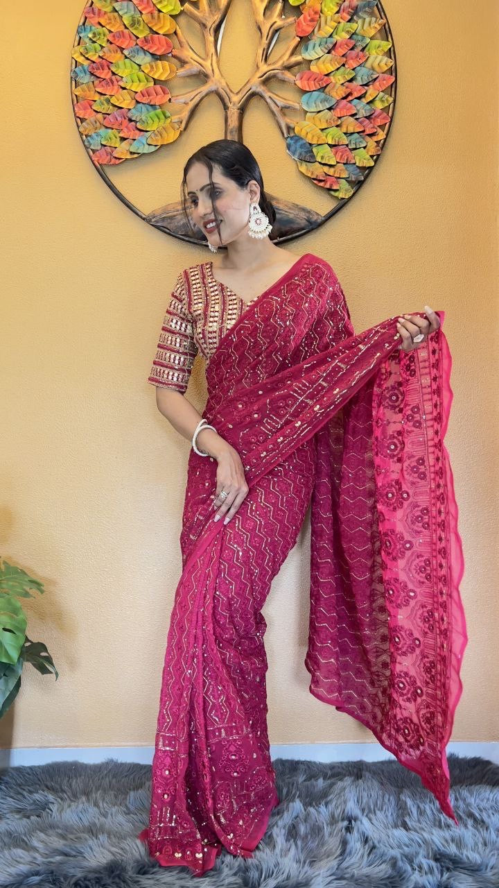 LINDY - Pink x Designer Blouse Readymade Saree