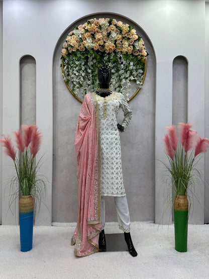 White x Pink Pakistani Salwar Kameez