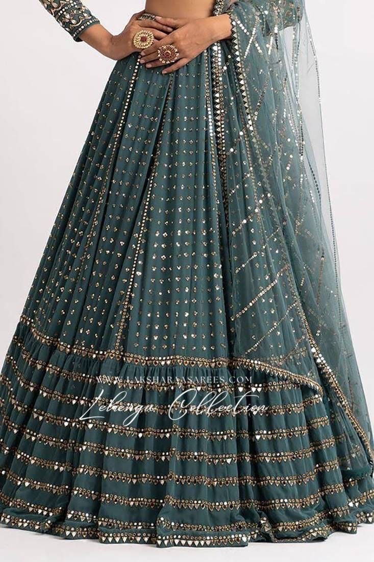 Bottle Green Georgette Lehenga