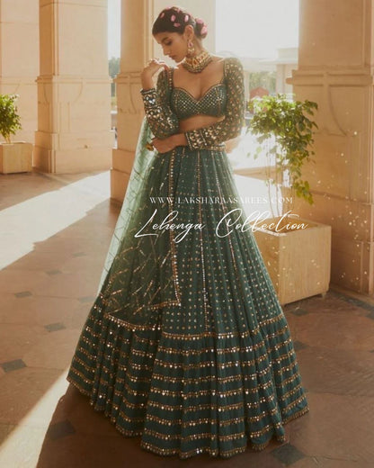 Bottle Green Georgette Lehenga