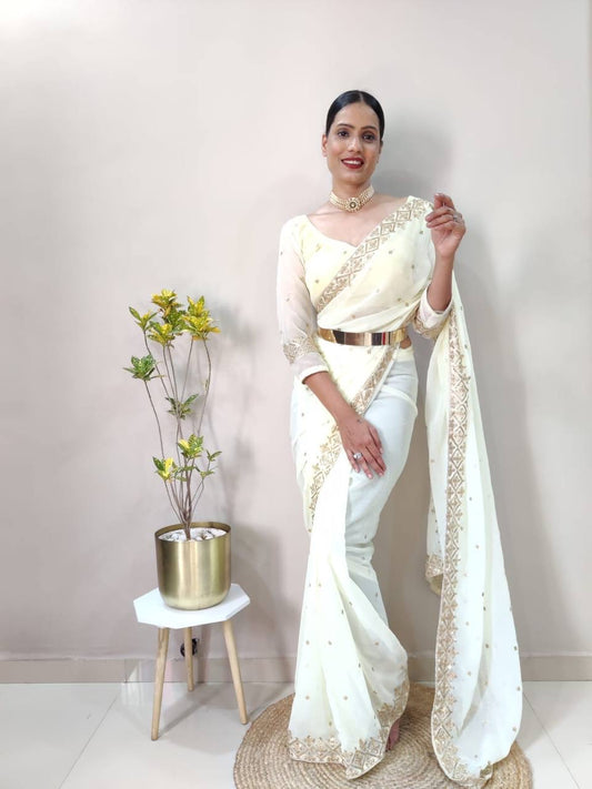 Amelia Pastel Yellow Readymade Saree