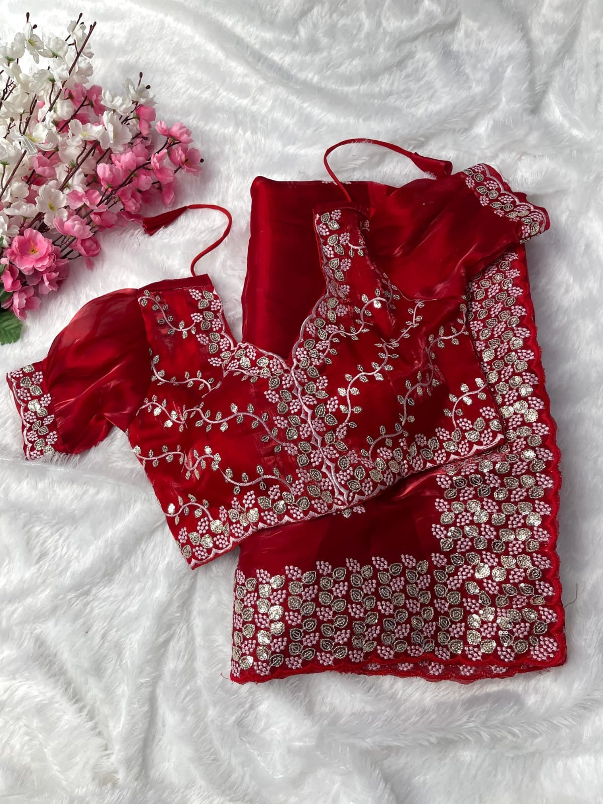 YOSHINI - Shimmer Silk Dinner Sarees x Readymade Blouse