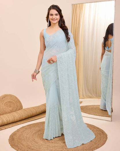 Pastel Partywear Georgette Saree