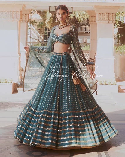 Bottle Green Georgette Lehenga