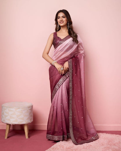 Partywear Ombré Organza Readymade Georgette Saree