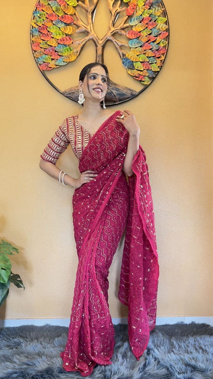 LINDY - Pink x Designer Blouse Readymade Saree