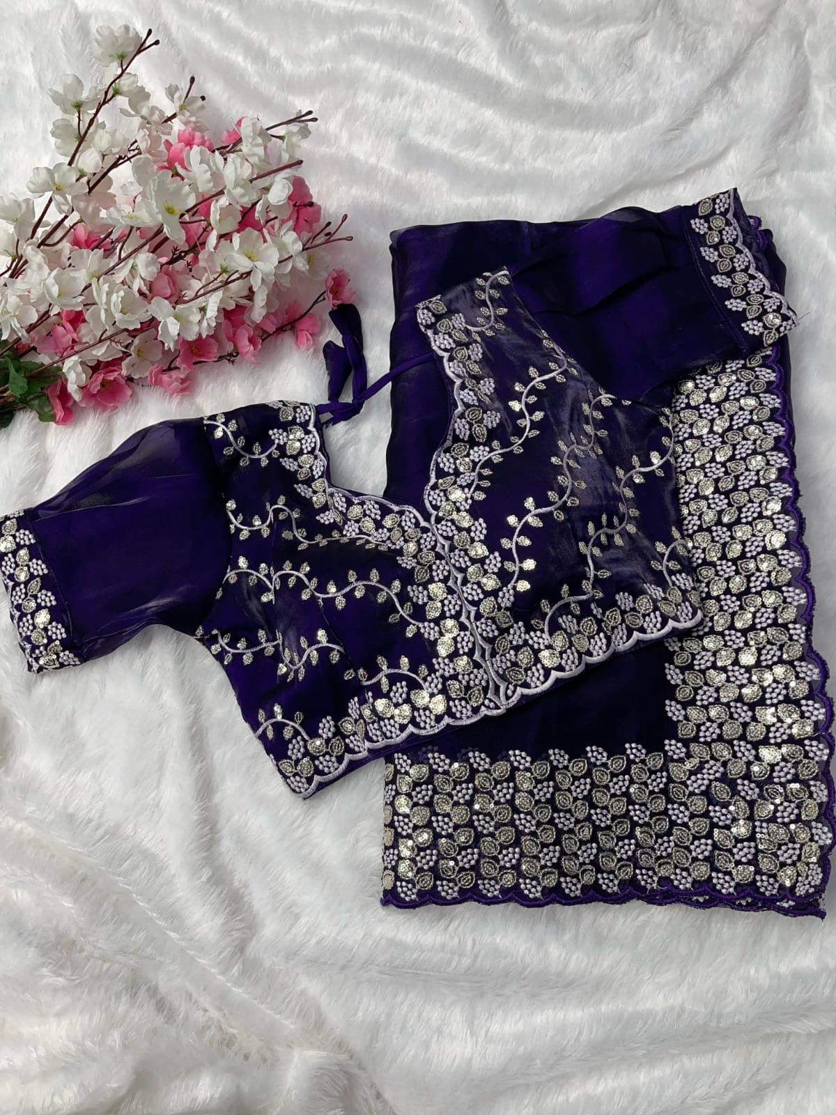 YOSHINI - Shimmer Silk Dinner Sarees x Readymade Blouse