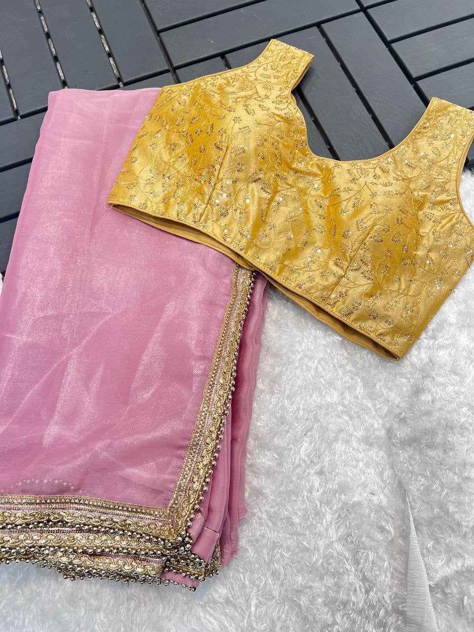 Jahnvi Baby Pink Saree x Readymade Blouse