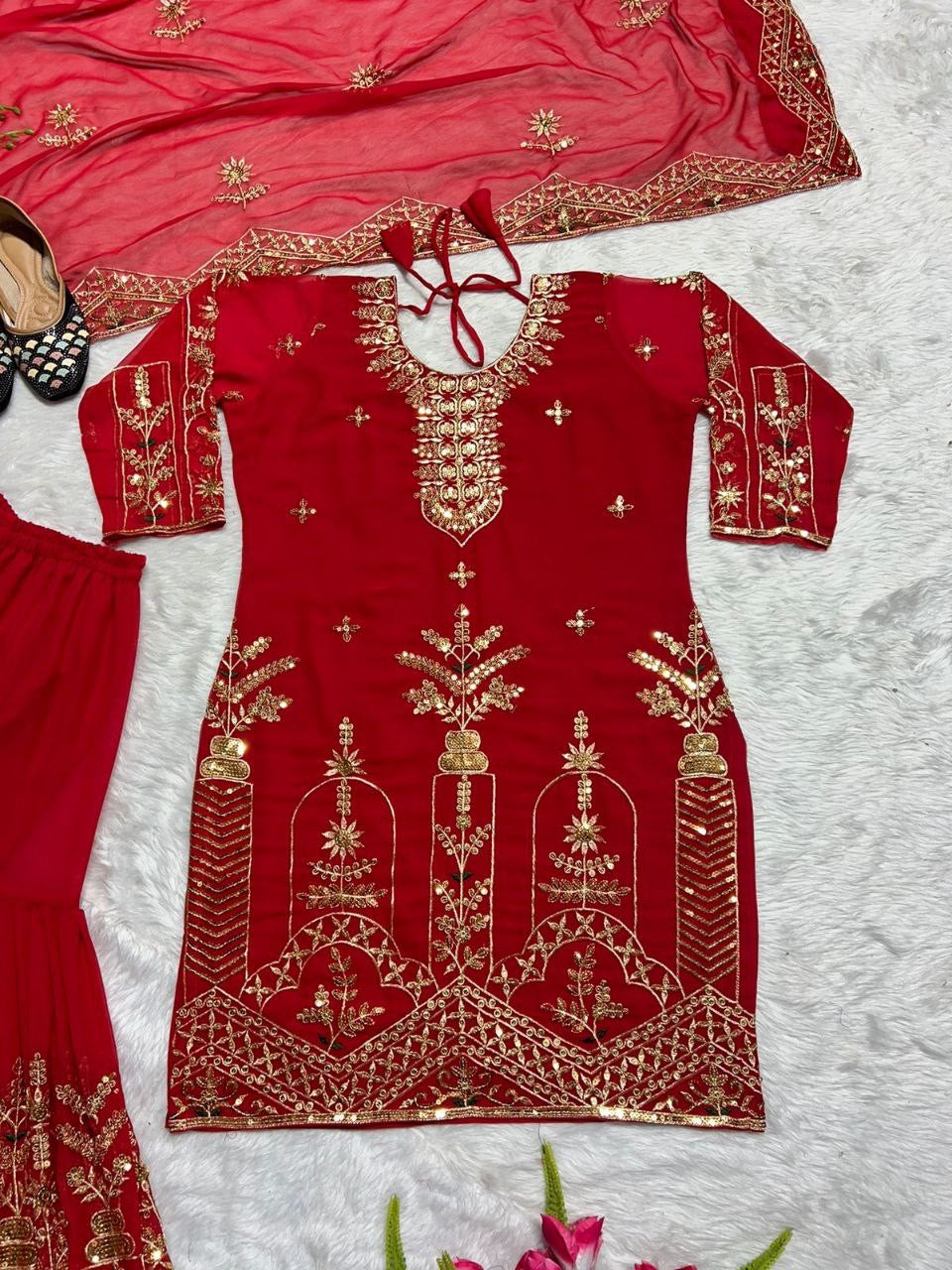 Red Designer Sharara Suit