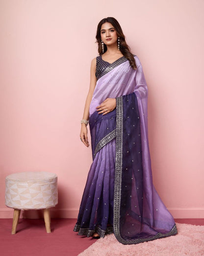 Partywear Ombré Organza Readymade Georgette Saree