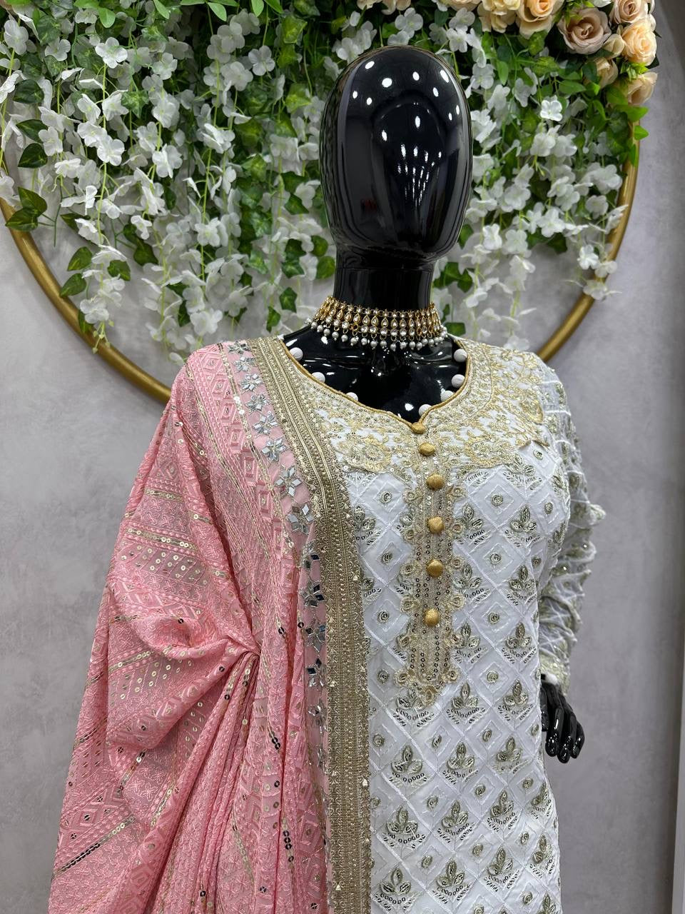 White x Pink Pakistani Salwar Kameez