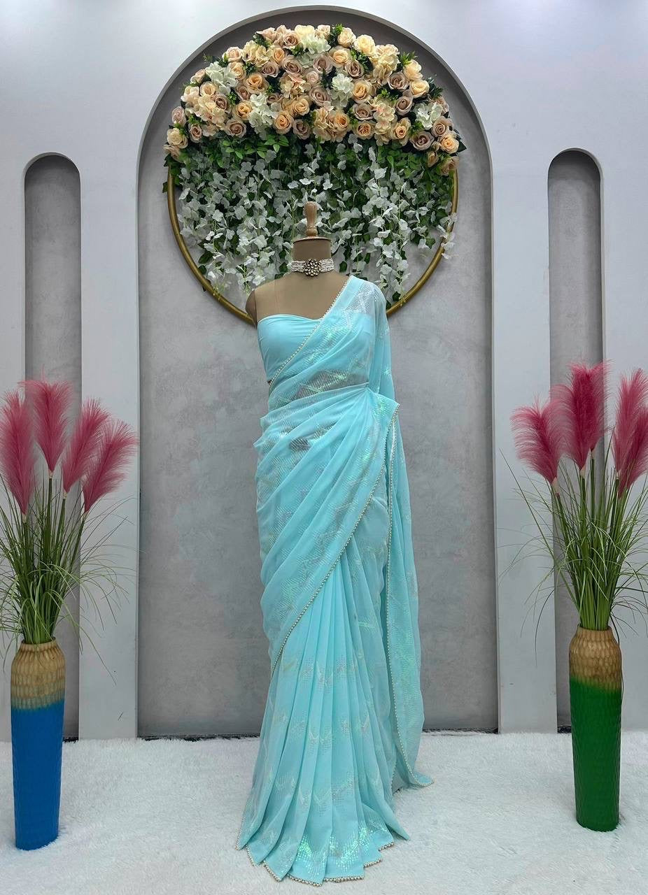 Pastel Partywear Georgette Saree