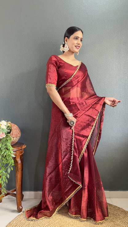 SARA - Satin Red Readymade Saree