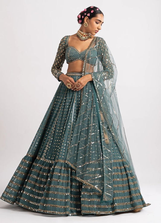 Bottle Green Georgette Lehenga