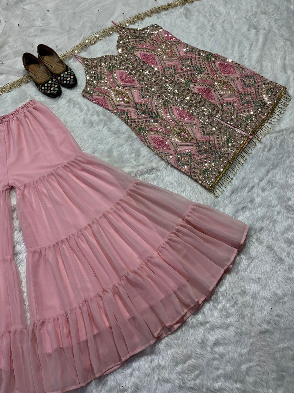 Majnu Baby Pink Sharara Set