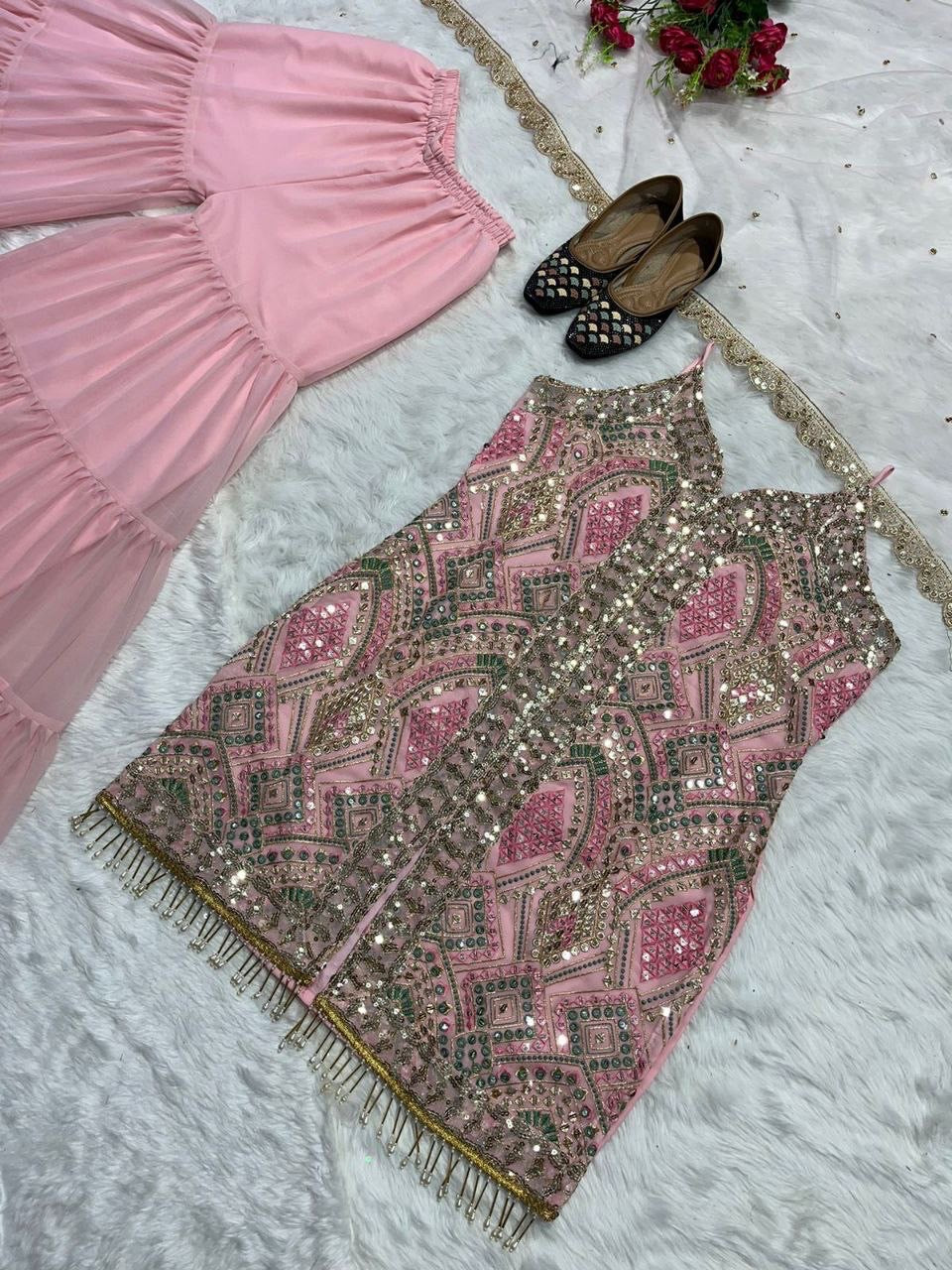 Majnu Baby Pink Sharara Set