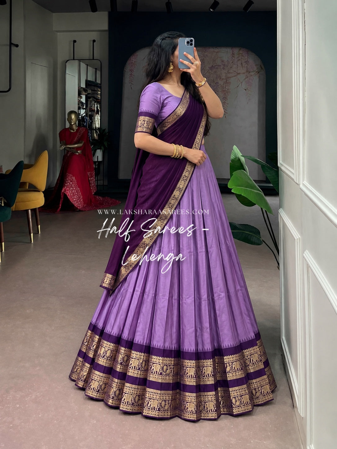 KAYAL Kanchi Cotton Half Saree Lehenga — Lavender & Purple