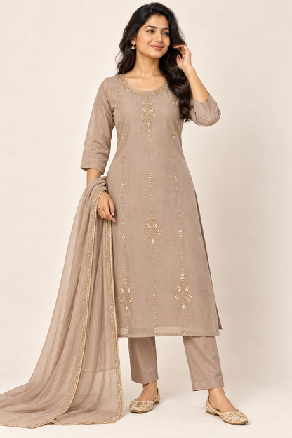 MAHI Handwork Suit Set in Beige